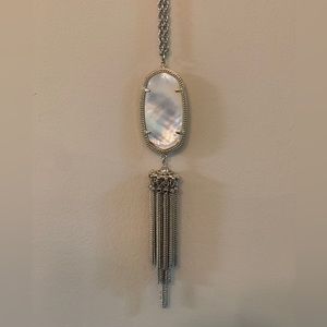 Kendra Scott Rayne Gold Long Pendant Necklace with tassel in Ivory Pearl